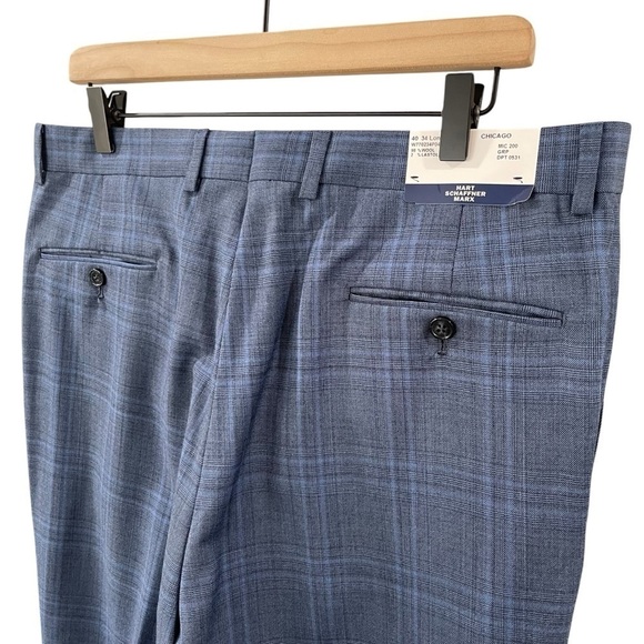 Hart Schaffner Marx 2 Piece Suit Mens 40L 34W Blue Wool Plaid Chicago Fit  $795 - Picture 14 of 16